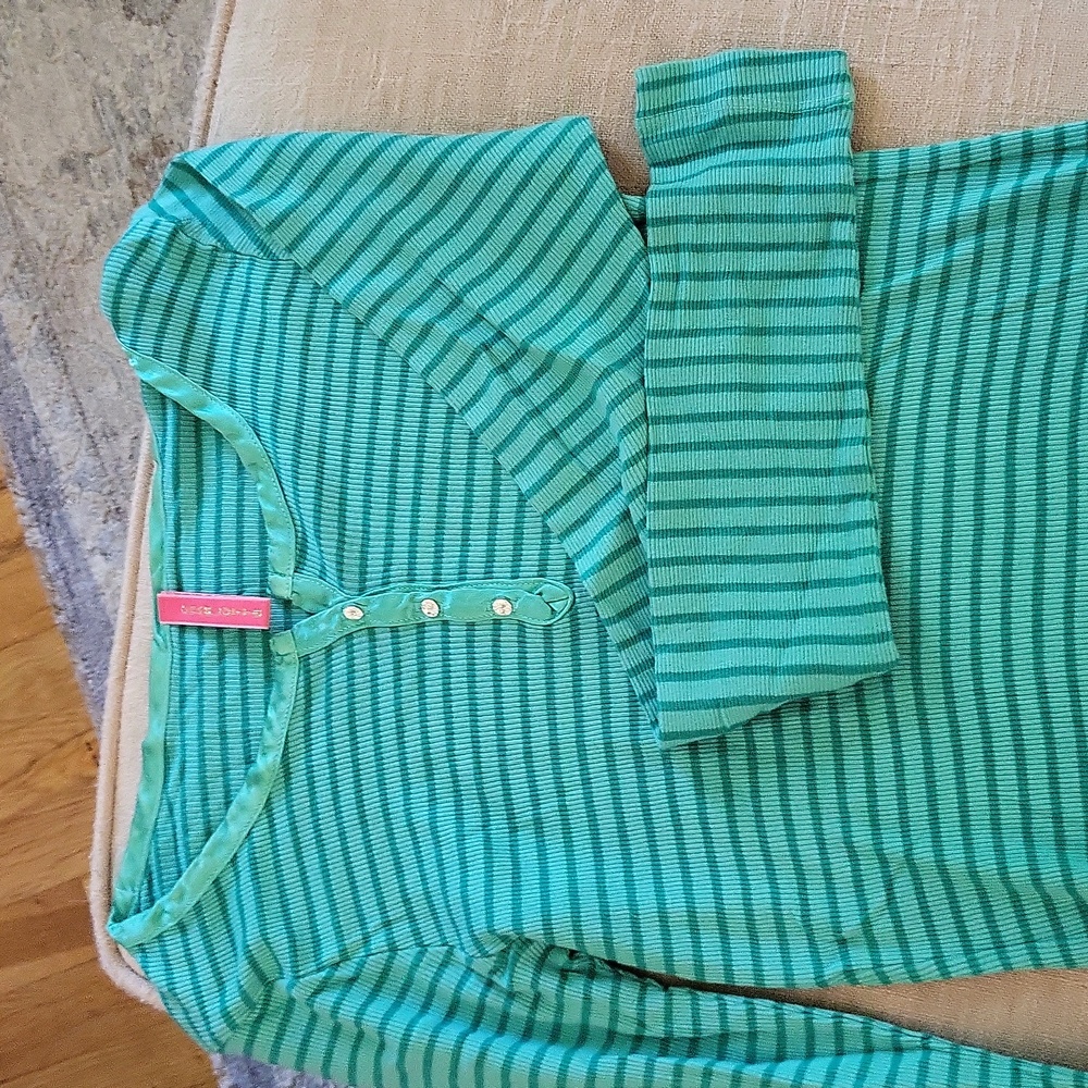 CHARLOTTE size Large cotton stretch adorned striped long sleeve top